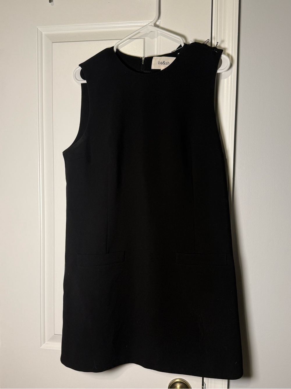 ba&sh Tayl Black Sleeveless Shift Dress Safety Pin Shoulder Detail